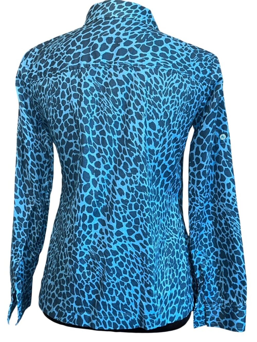 Jones New York Womens Blue Animal Print Button-Down Shirt Size P/S 100% Cotton S - Picture 2 of 5
